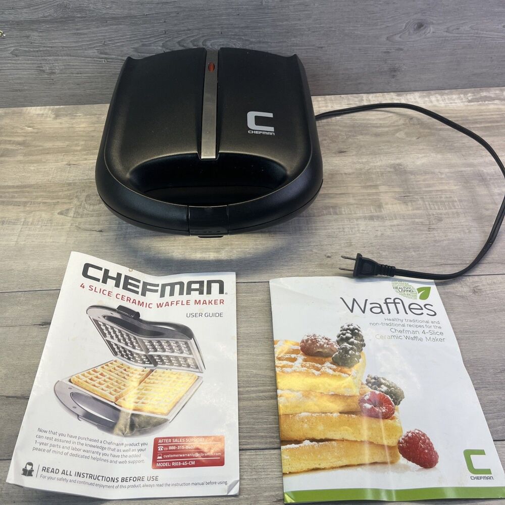 CHEFMAN 4 Slice Ceramic WAFFLE MAKER Black TESTED Used Once